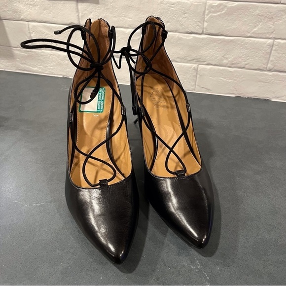 Franco Sarto sz 9.5 Arya black leather lace up pointy toe heels - Picture 6 of 16